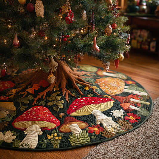 Mushroom Haven Christmas Quilted Tree Skirt NCU0DDK1640