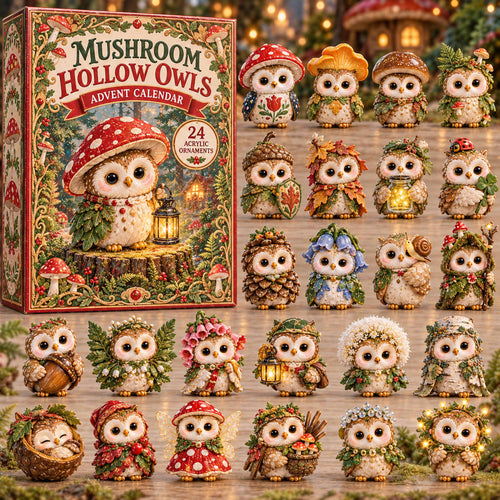 CHRISTMAS KICKOFF 40% OFF - Mushroom Hollow Owls Advent Calendar 2026 - 24-Day Festive Countdown, Acrylic Charms Blind Box - Gift For Family and Friends AC0TD018
