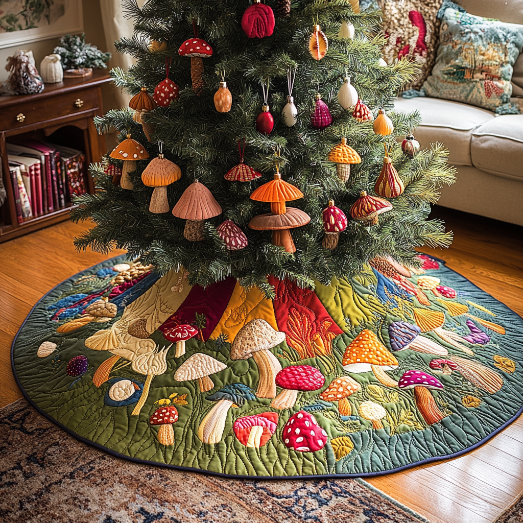 Mushroom Light Christmas Quilted Tree Skirt NCU0DDK1637 – Quiltnest
