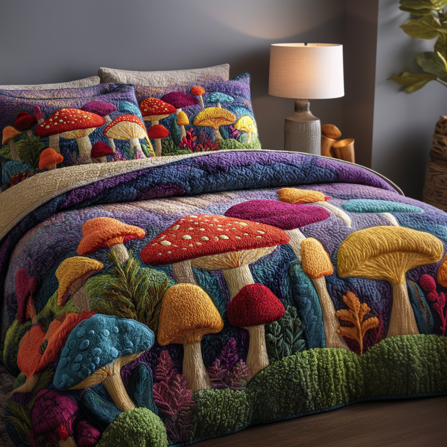 Mushroom Magic 3-Piece Quilted Bedding Set NCU0NVH921