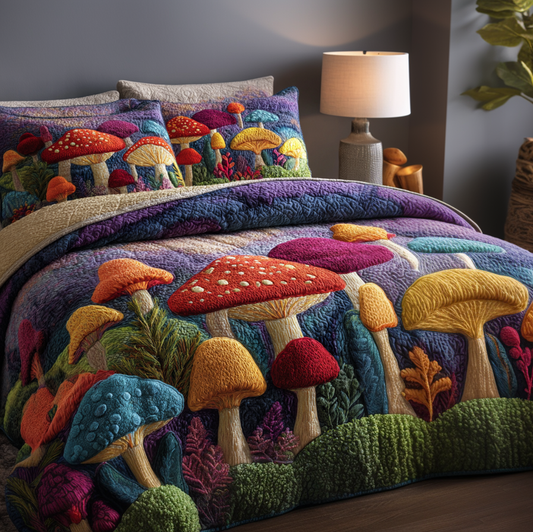 Mushroom Magic 3-Piece Quilted Bedding Set NCU0NVH921