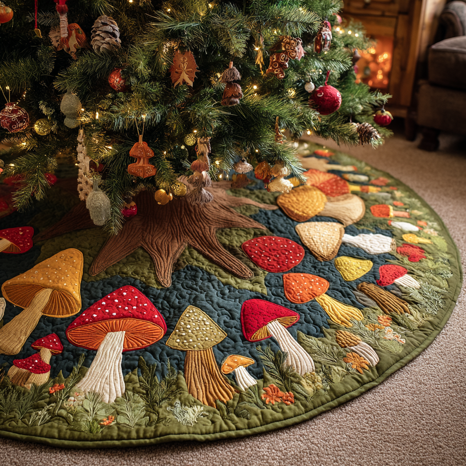 Mushroom Meadow Dreams Christmas Quilted Tree Skirt NCU0NNT2386