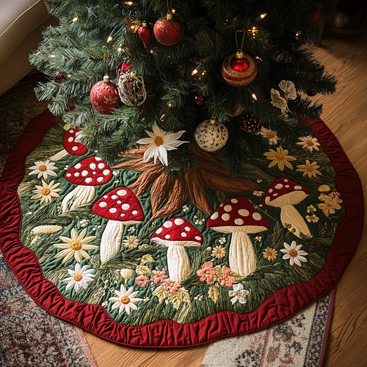 Mushroom Path Christmas Quilted Tree Skirt NCU0DDK1639