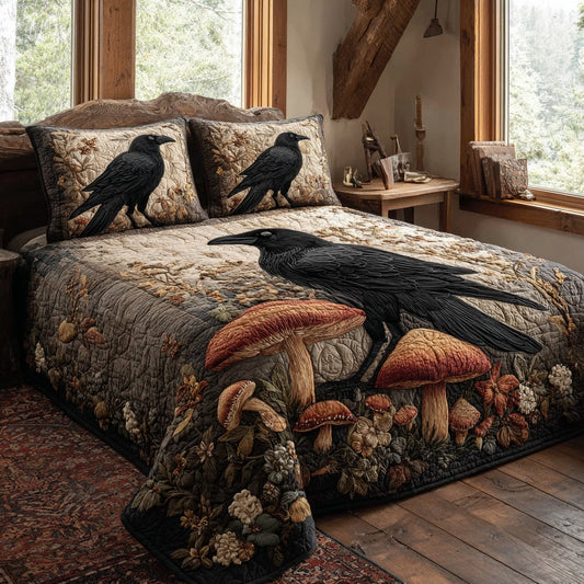 Mushroom Raven 3-Piece Quilted Bedding Set NCU0PVL905