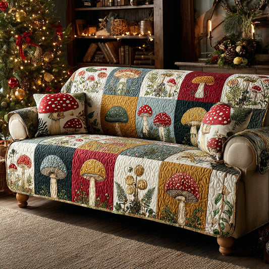 Mushroom Whimsy Woods Quilted Sofa Cover NCU0DV1449