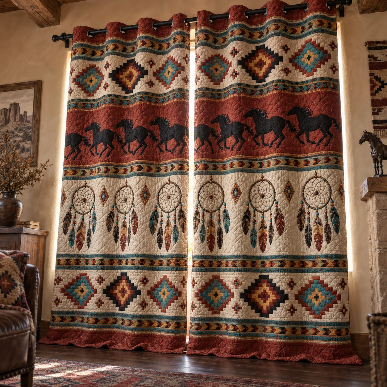 Mustang Spirit Feather Quilted Curtains NCU0PVL1134