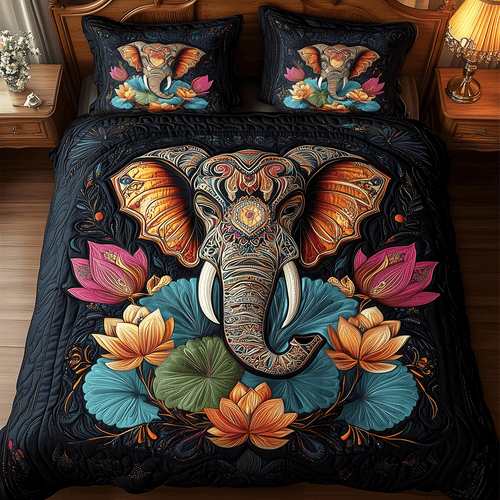 Mystic Lotus Elephant 3-Piece Quilted Bedding Set NCU0TH2246