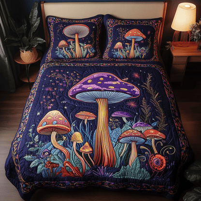 Mystic Mushroom Garden 3-Piece Quilted Bedding Set NCU0TH2568