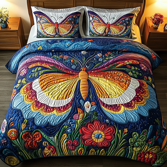 Mystic Butterfly Garden 3-Piece Quilted Bedding Set NCU0PVL031