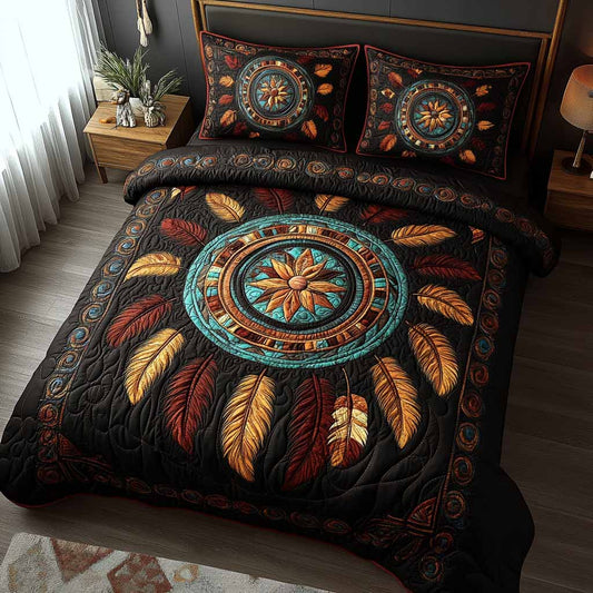 Mystic Feather Crown 3-Piece Quilted Bedding Set NCU0NXD1616