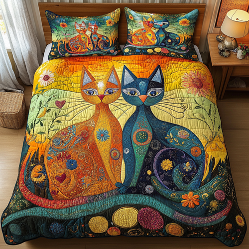 Mystic Feline Duo 3-Piece Quilted Bedding Set NCU0PVL048