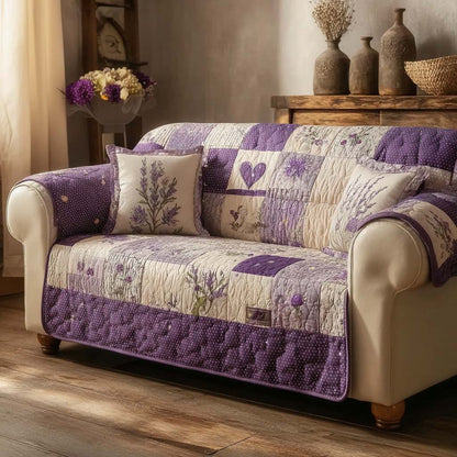 Mystic Flower Lavender Quilted Sofa Cover NCU0HNH932