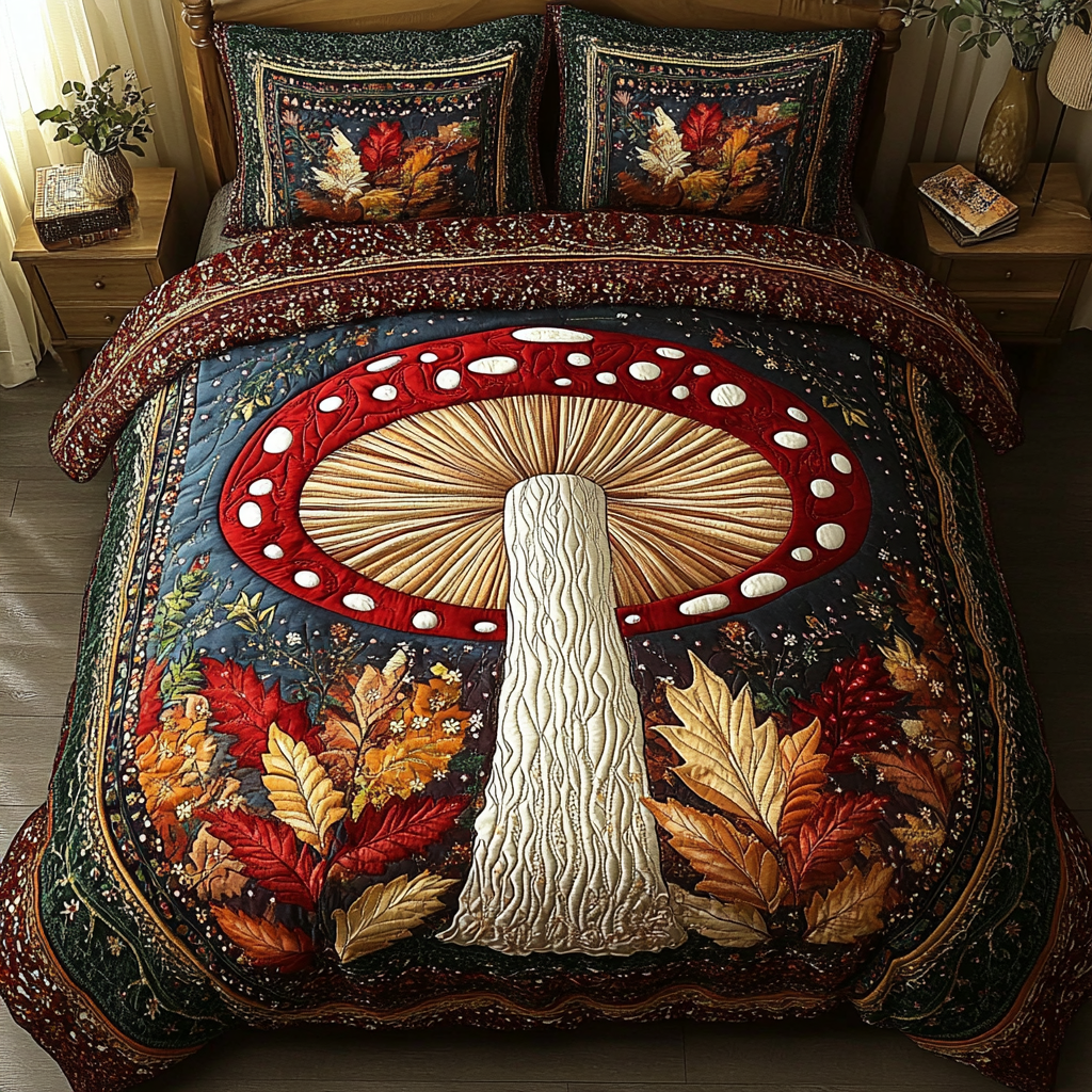 Mystic Fungi 3-Piece Quilted Bedding Set NCU0NVH104
