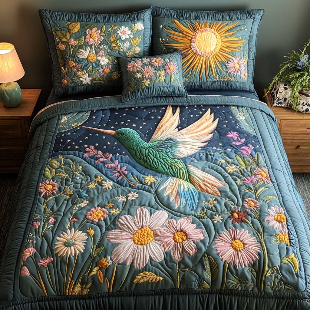 Hummingbird 3-Piece Quilted Bedding Set NCU0QN049