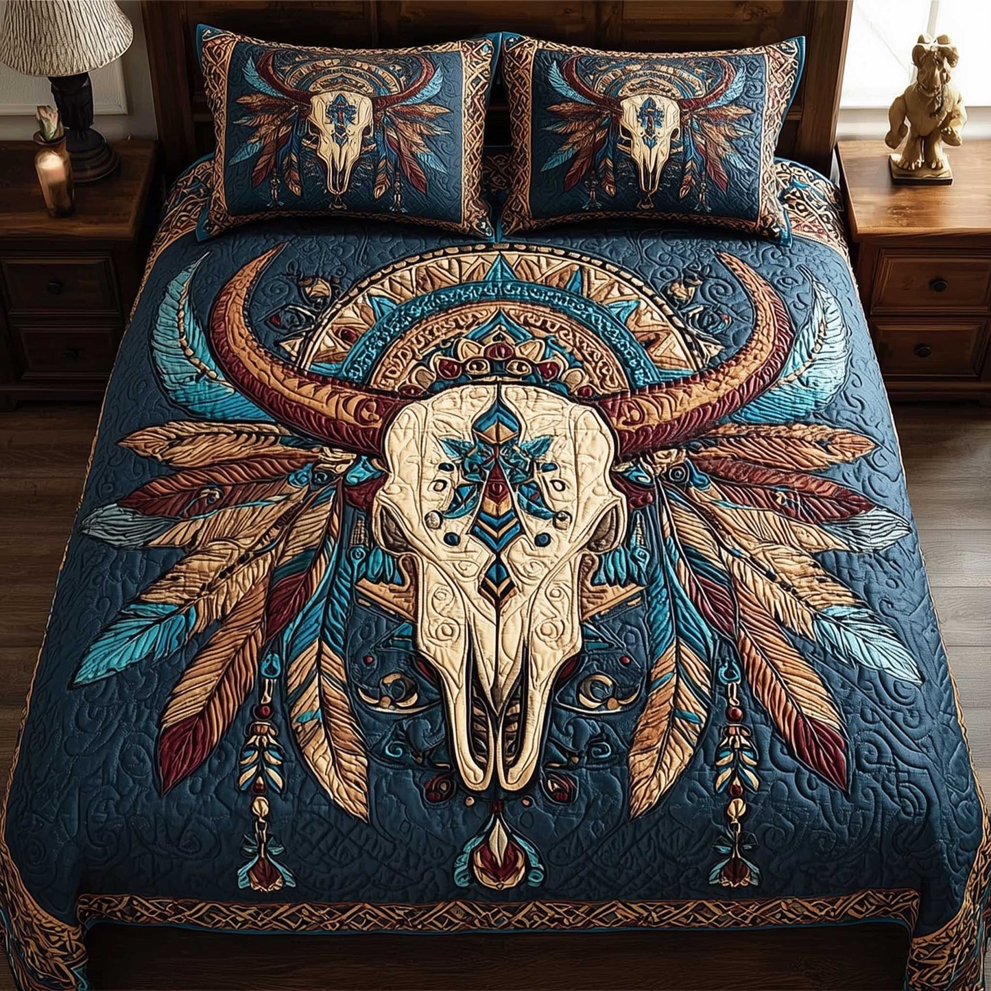 Mystic Horned Skull 3-Piece Quilted Bedding Set NCU0HTT176