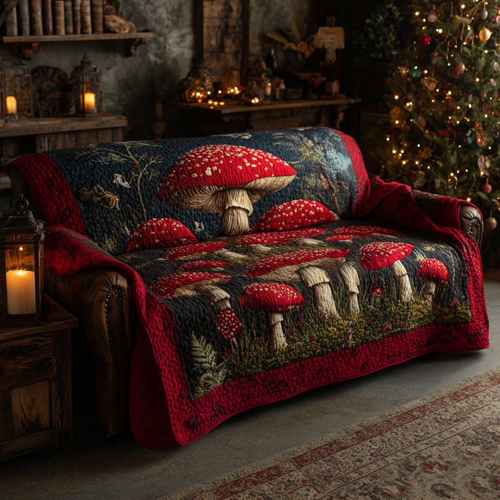 Mystic Mushroom Meadow Quilted Sofa Cover NCU0DV1444