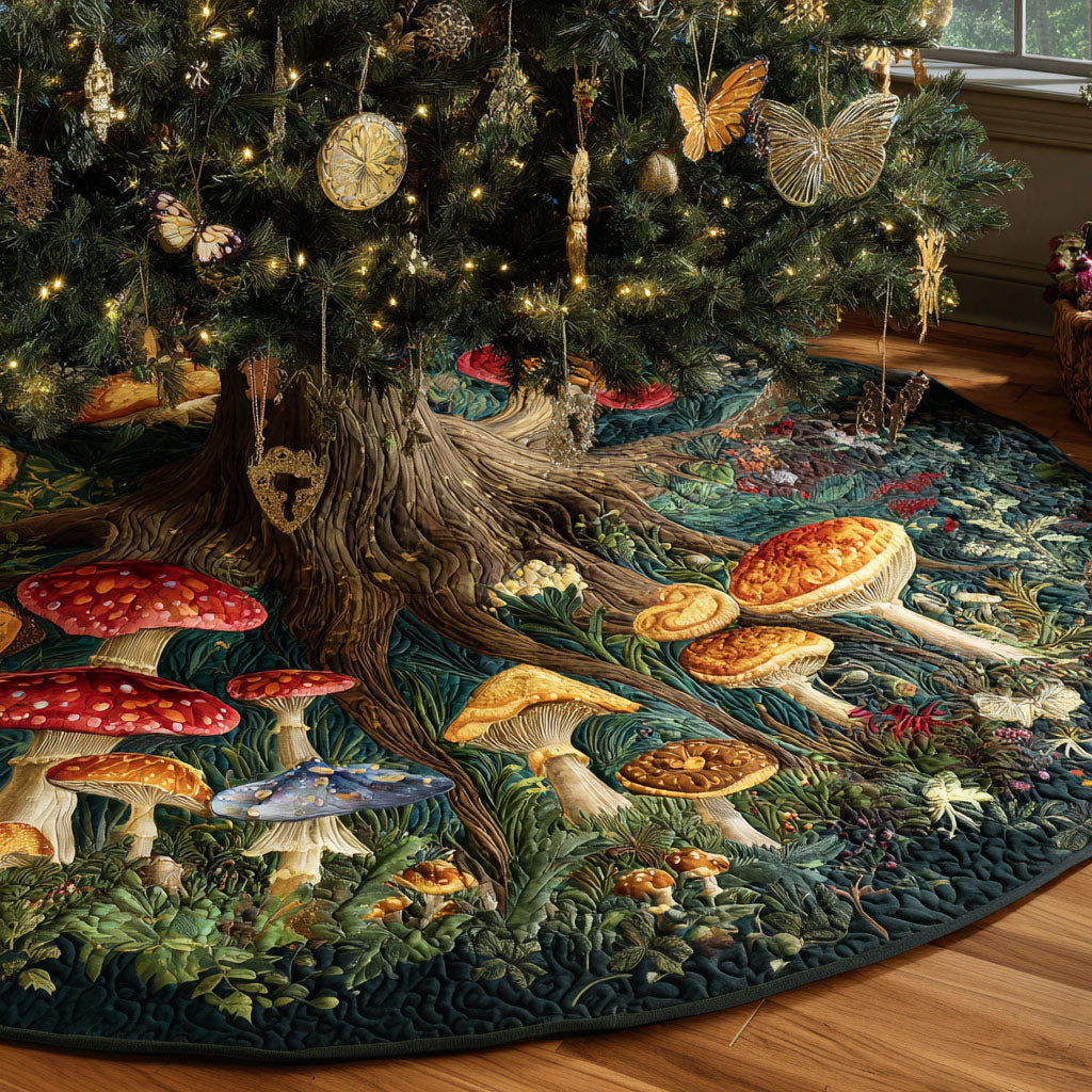 Mushroom Forest Christmas Quilted Tree Skirt NCU0QN072