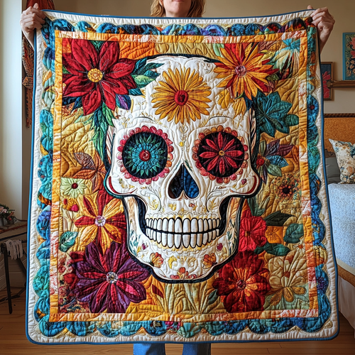 Mystical Floral Skull Quilted Blanket NCU0TL1939