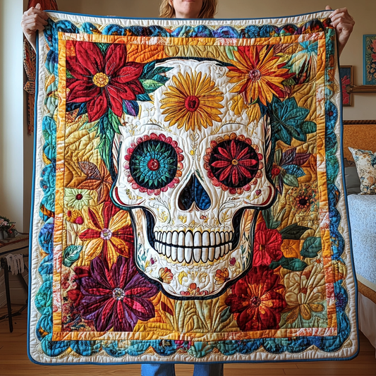 Mystical Floral Skull Quilted Blanket NCU0TL1939