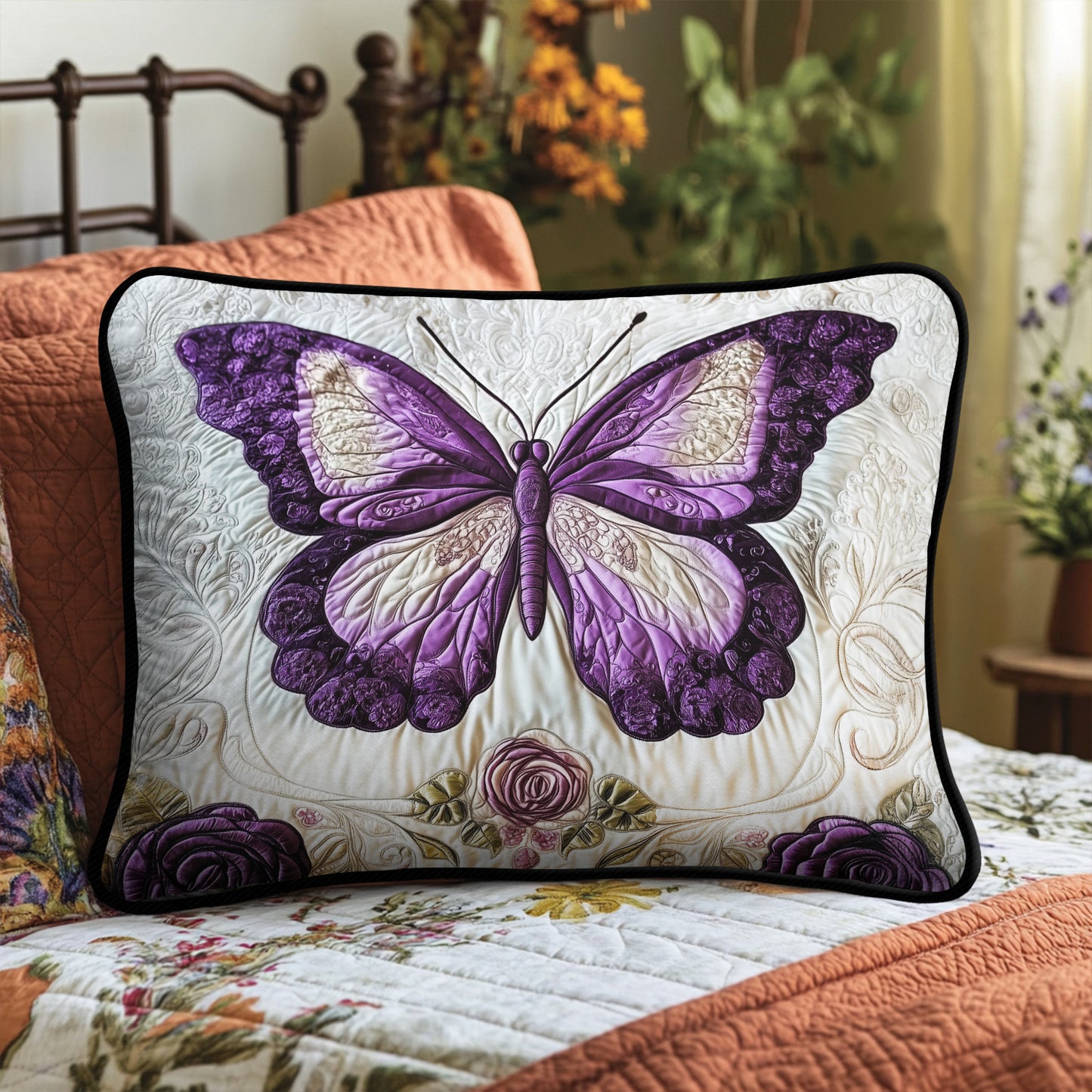 Midnight Butterfly Quilted Bedding Pillow Case NCU0NVH566