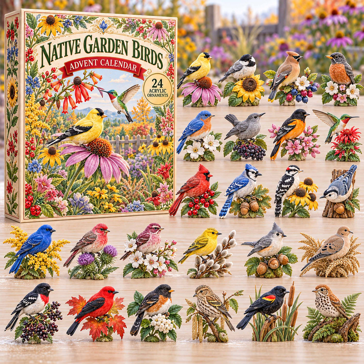 CHRISTMAS KICKOFF 40% OFF - Native Garden Birds Advent Calendar 2026 - 24-Day Festive Countdown, Acrylic Charms Blind Box - Gift For Family and Friends AC0TD068