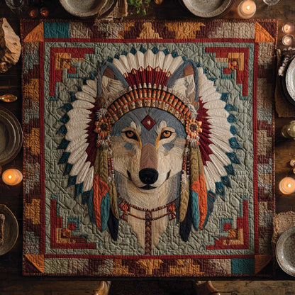 Native Wolf Guardian Quilted Table Topper NCU0NXD111