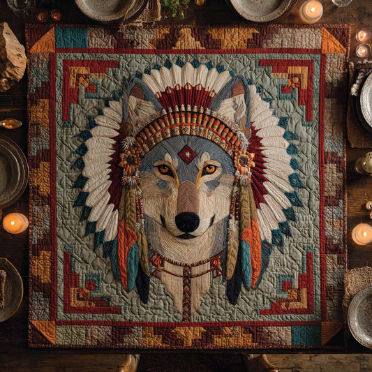 Native Wolf Guardian Quilted Table Topper NCU0NXD111