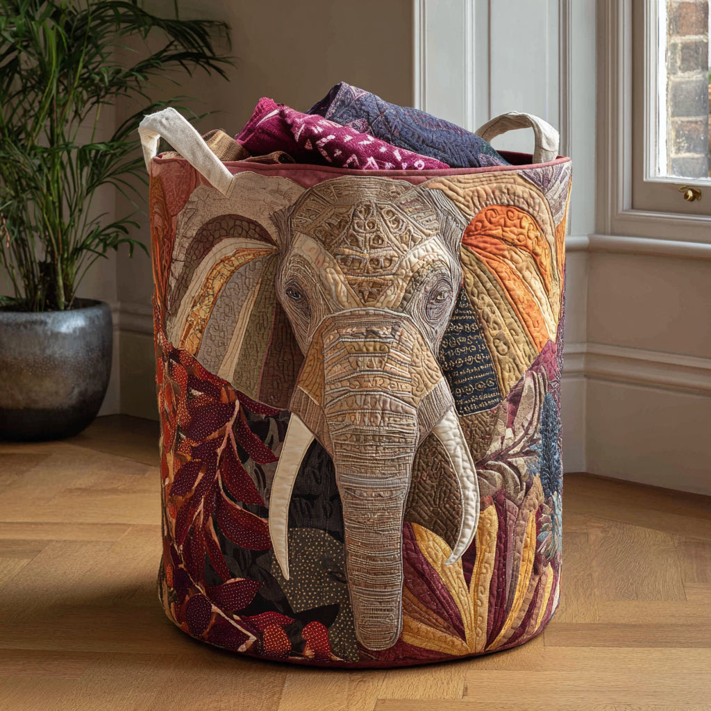 Nature Elephant Quilted Laundry Basket NCU0DV1693