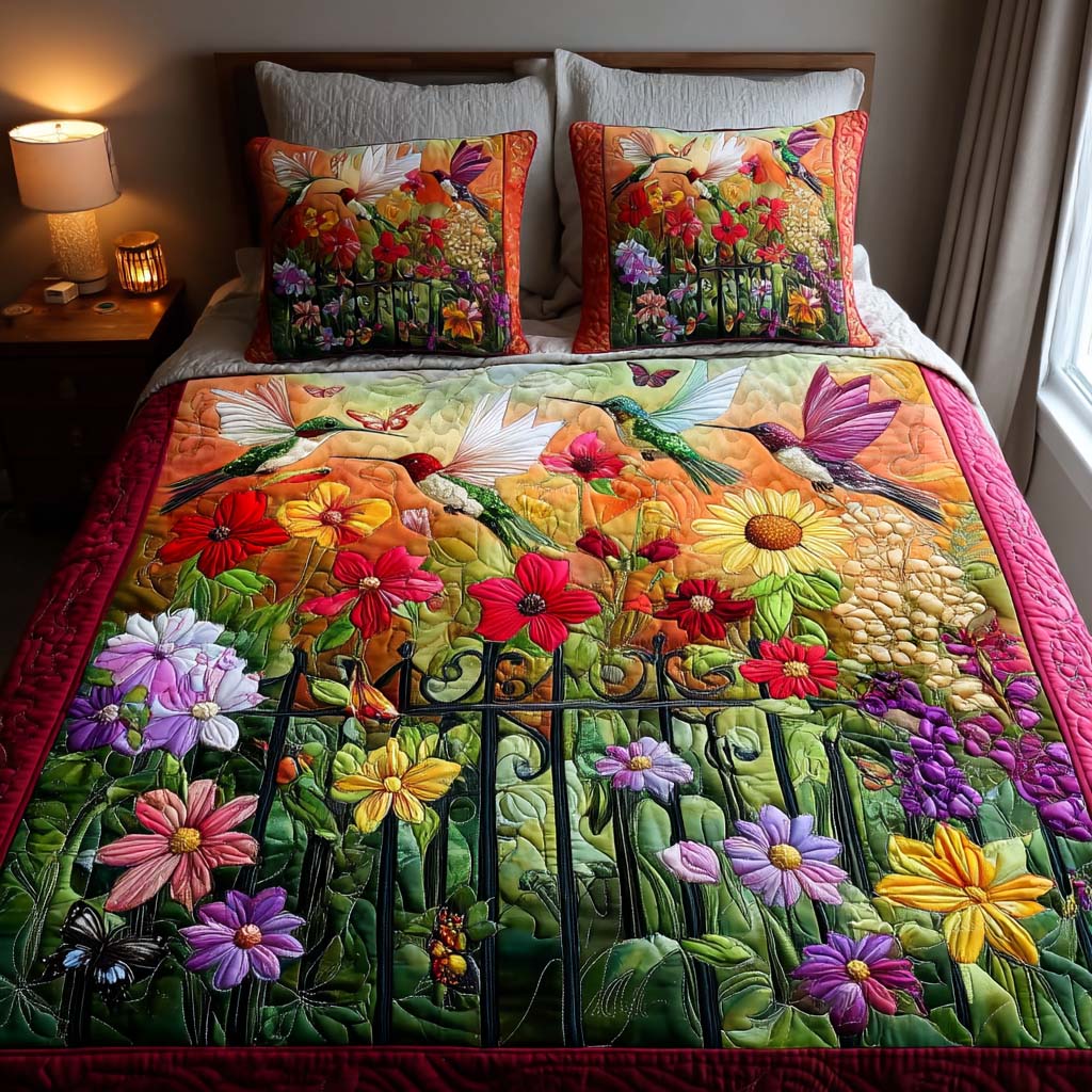 Hummingbird 3-Piece Quilted Bedding Set NCU0QN049