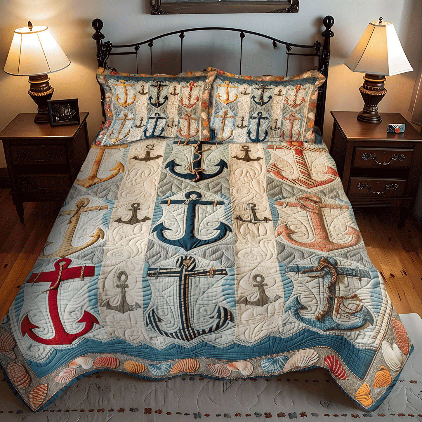 Nautical Anchors 3-Piece Quilted Bedding Set NCU0TH1213