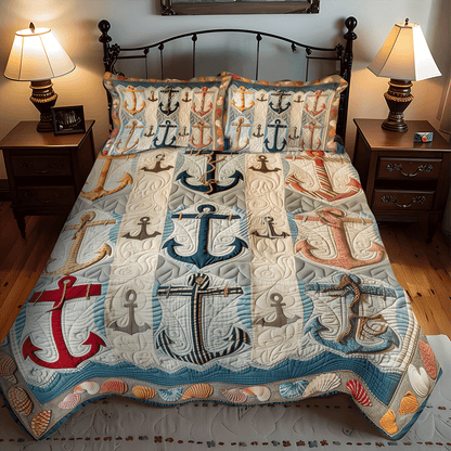 Nautical Anchors 3-Piece Quilted Bedding Set NCU0TH1213