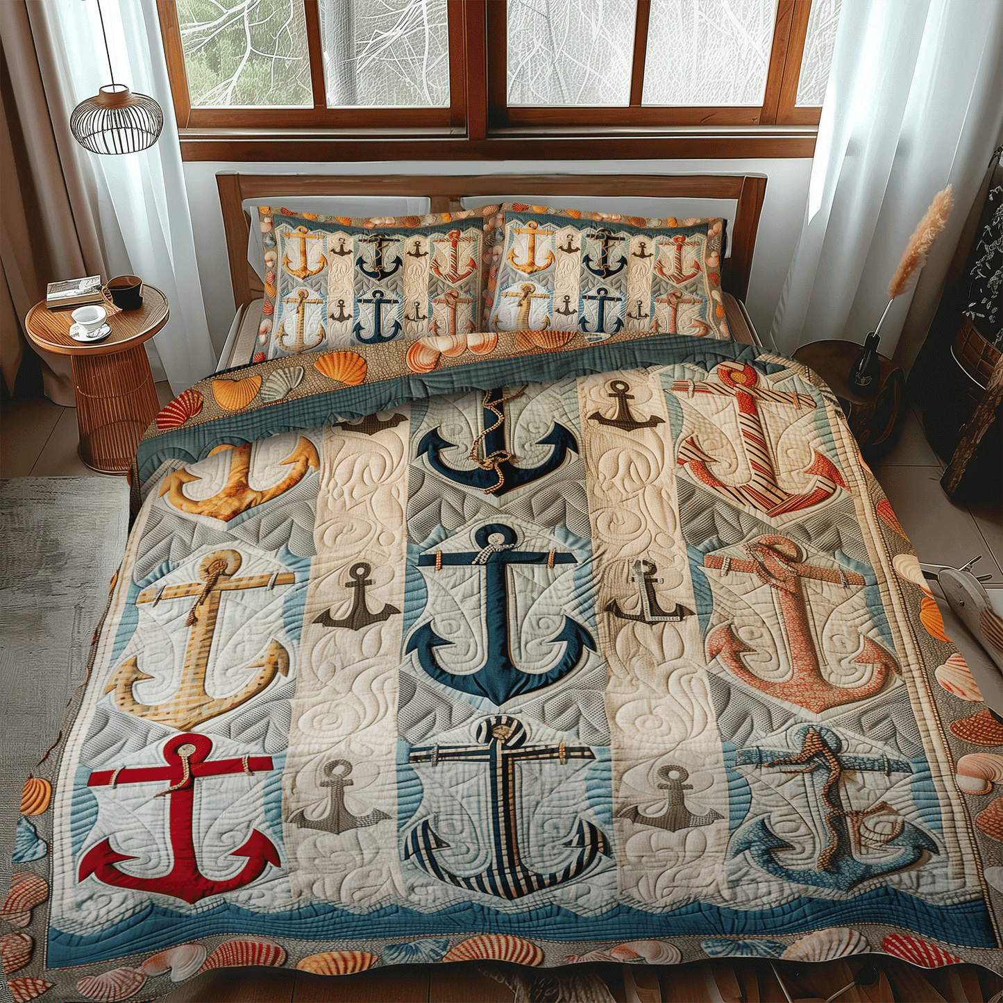 Nautical Anchors 3-Piece Quilted Bedding Set NCU0TH1213