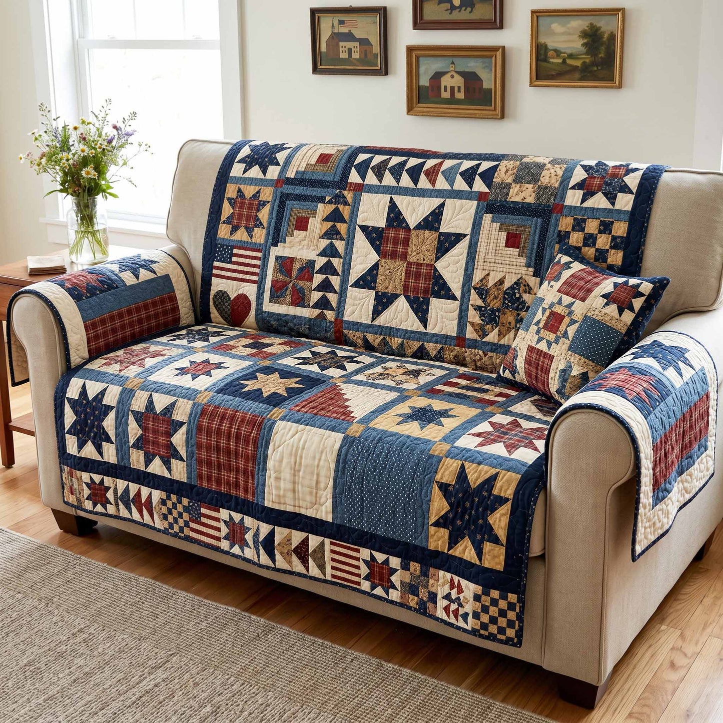 Navy Cabin Quilted Sofa Cover NCU0NXD1889