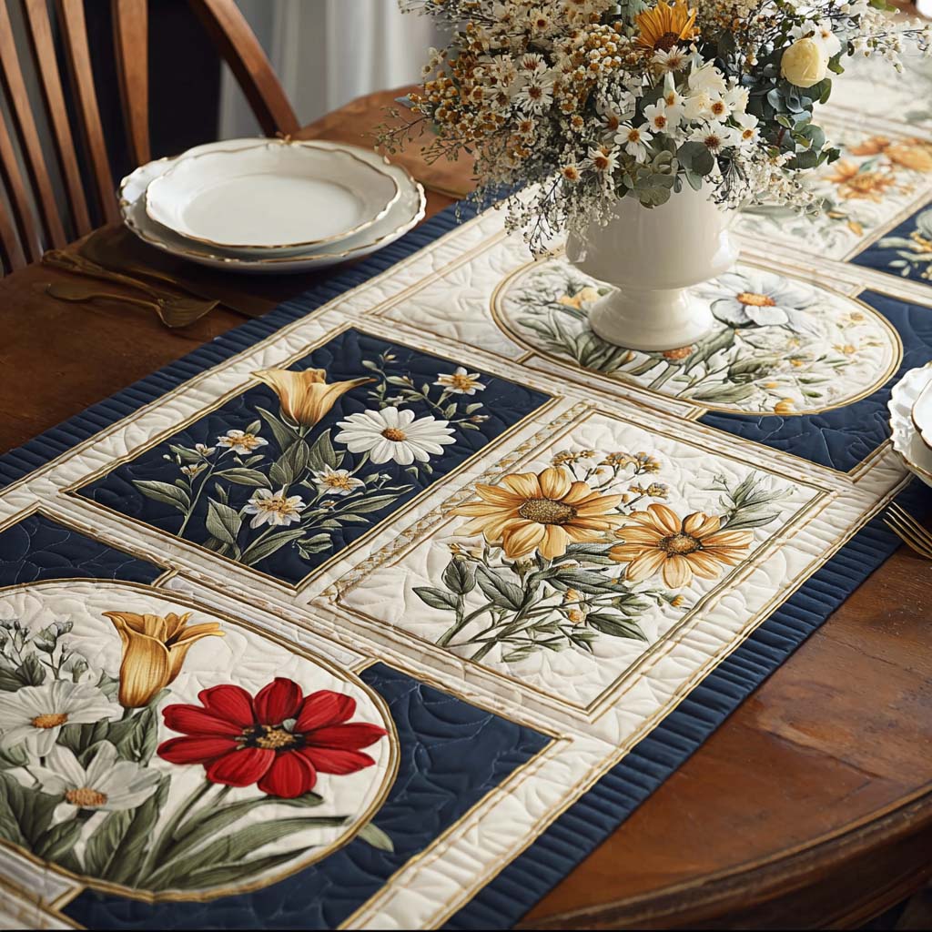 Navy Garden Quilted Table Runner NCU0DQQ0575