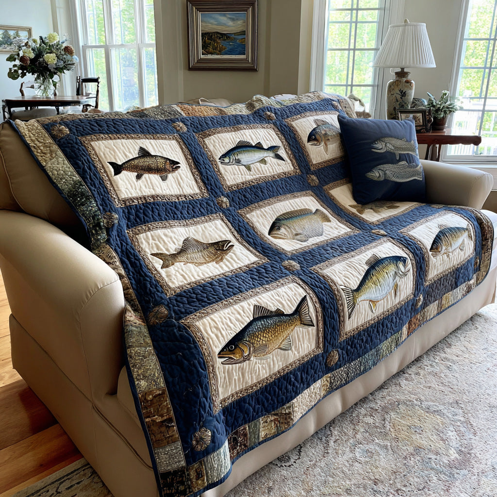 Navy Trout Patch Quilted Blanket NCU0LDH831