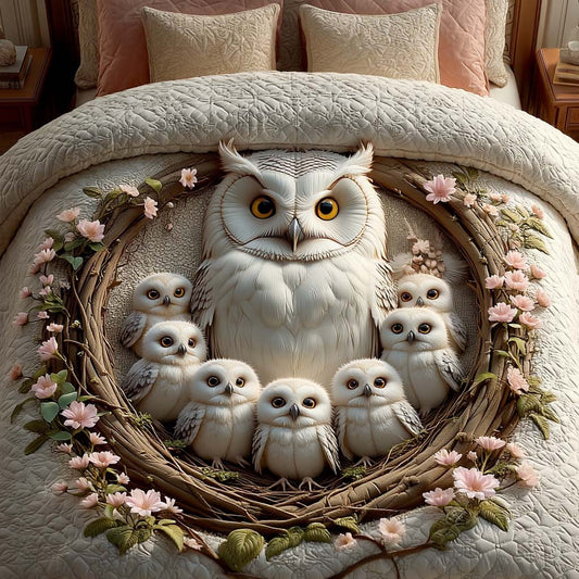 Nesting Owls 3-Piece Quilted Bedding Set NCU0DQQ0138