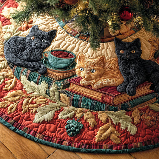 Night Library Cat Christmas Quilted Tree Skirt NCU0NTD850