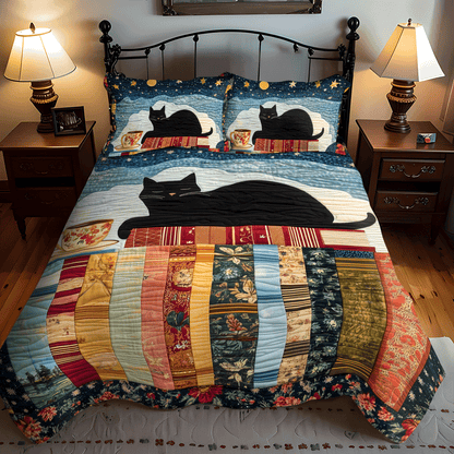 Nighttime Cat 3-Piece Quilted Bedding Set NCU0TL1067