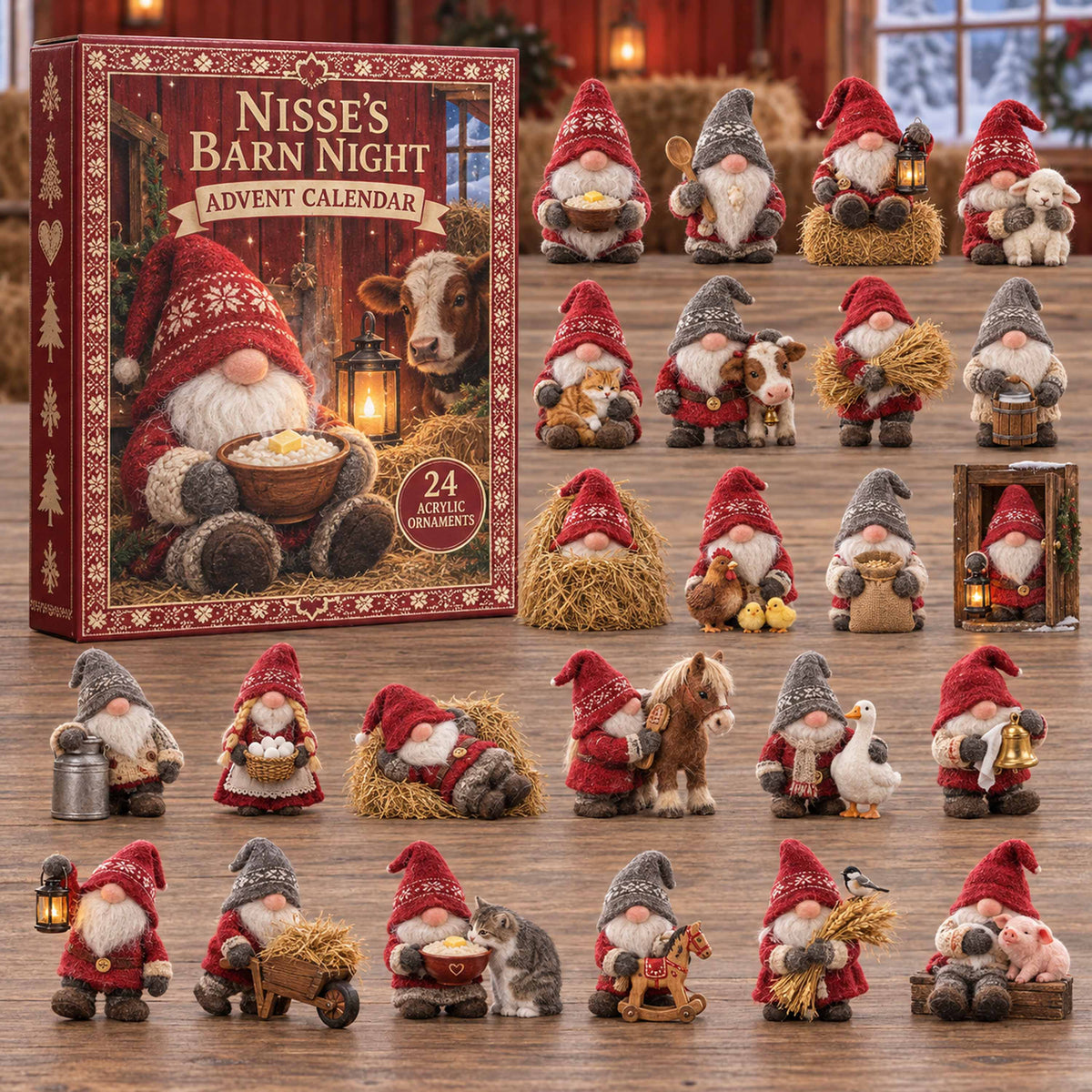 CHRISTMAS KICKOFF 40% OFF - Nisse Barn Night Advent Calendar 2026 - 24-Day Festive Countdown, Acrylic Charms Blind Box - Gift For Family and Friends AC0TD049