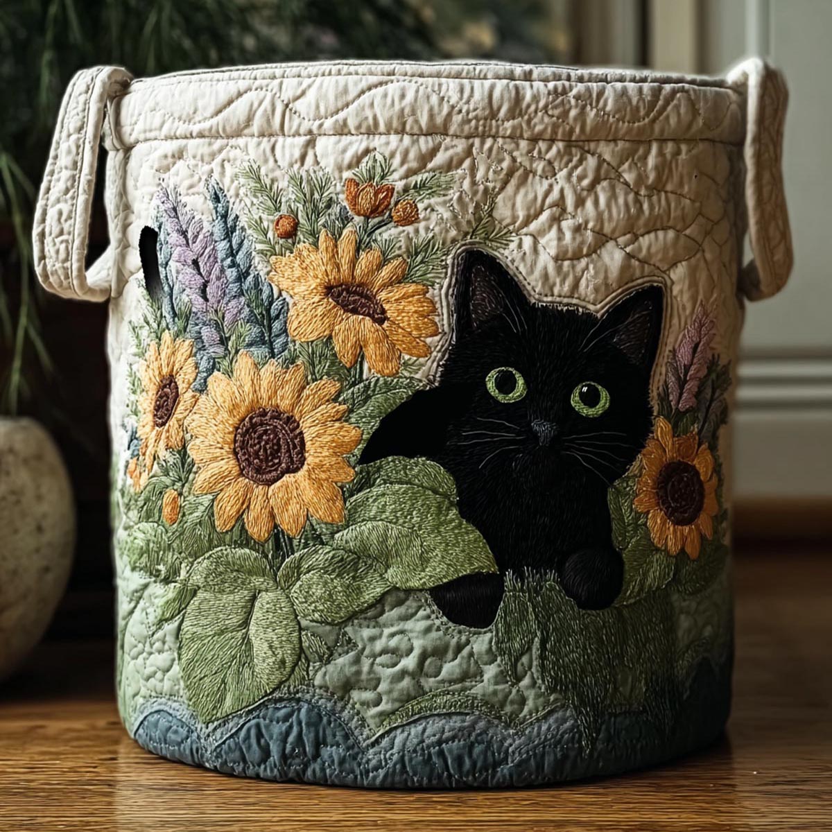 Noir Kitty Quilted Laundry Basket NCU0DV1712