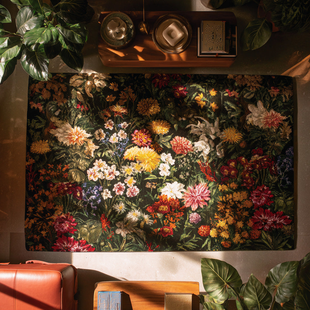 Noir Wildflowers Area Rug NCU0LDH628