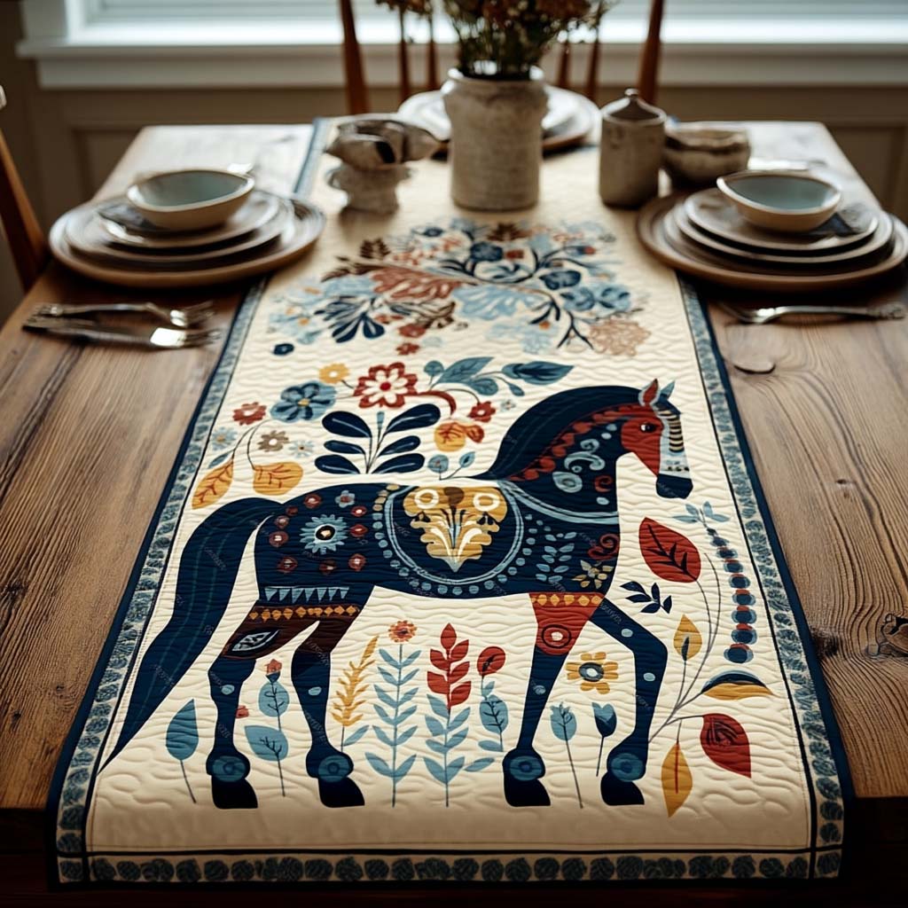 Nordic Horse Floral Quilted Table Runner NCU0DQQ0177