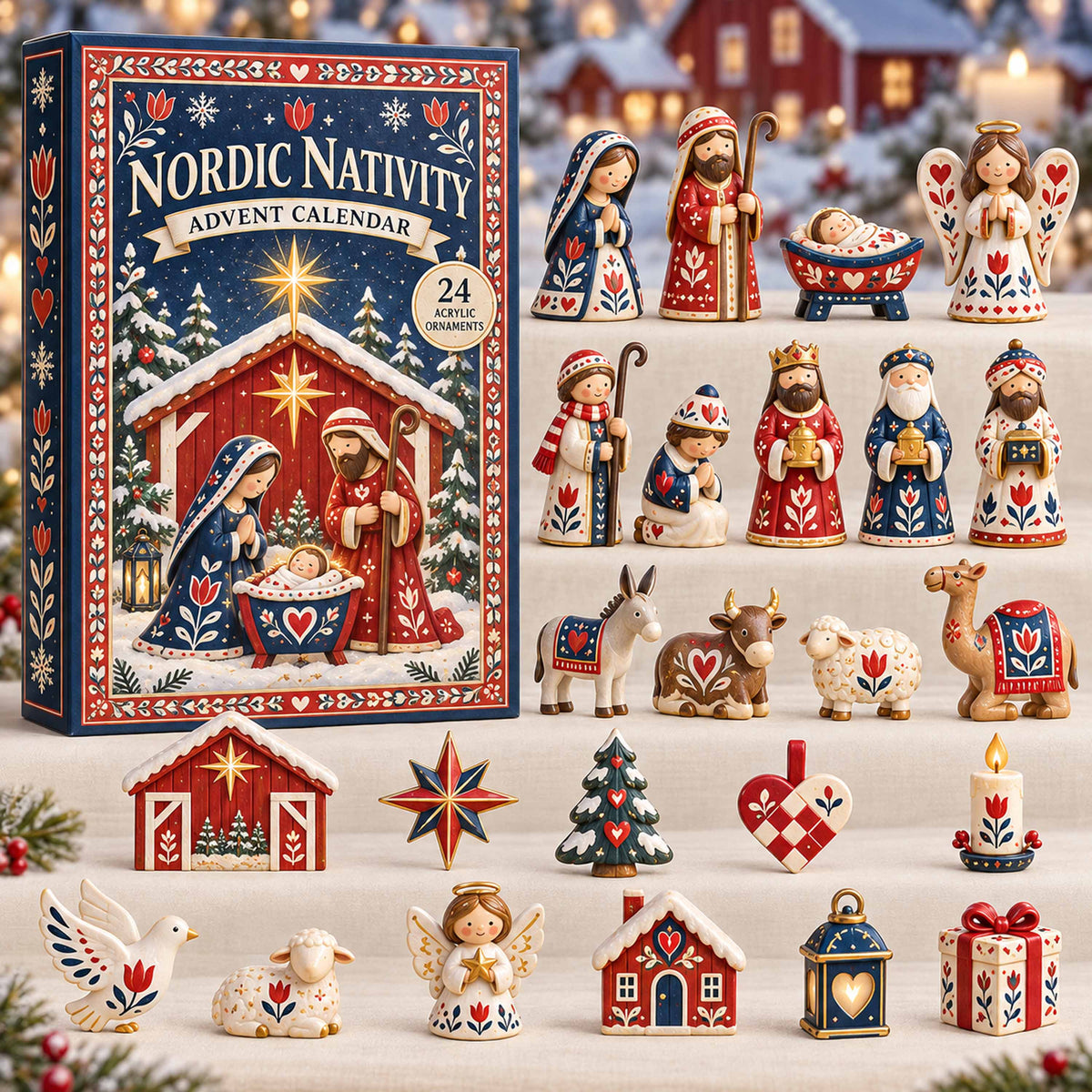 CHRISTMAS KICKOFF 40% OFF - Nordic Nativity Advent Calendar 2026 - 24-Day Festive Countdown, Acrylic Charms Blind Box - Gift For Family NCU0NTD2222