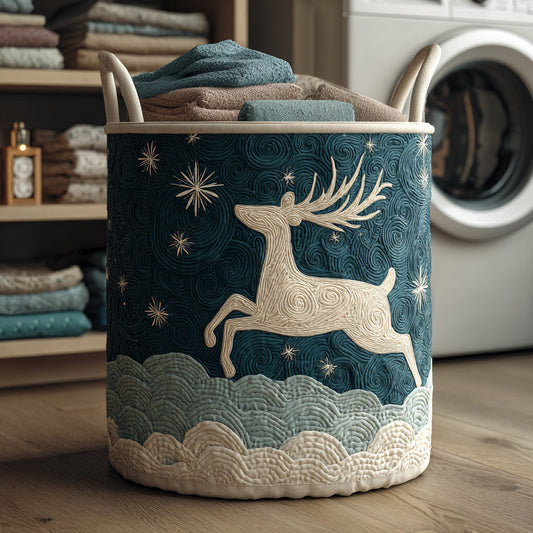 Nordic Reindeer Quilted Laundry Basket NCU0HNH084