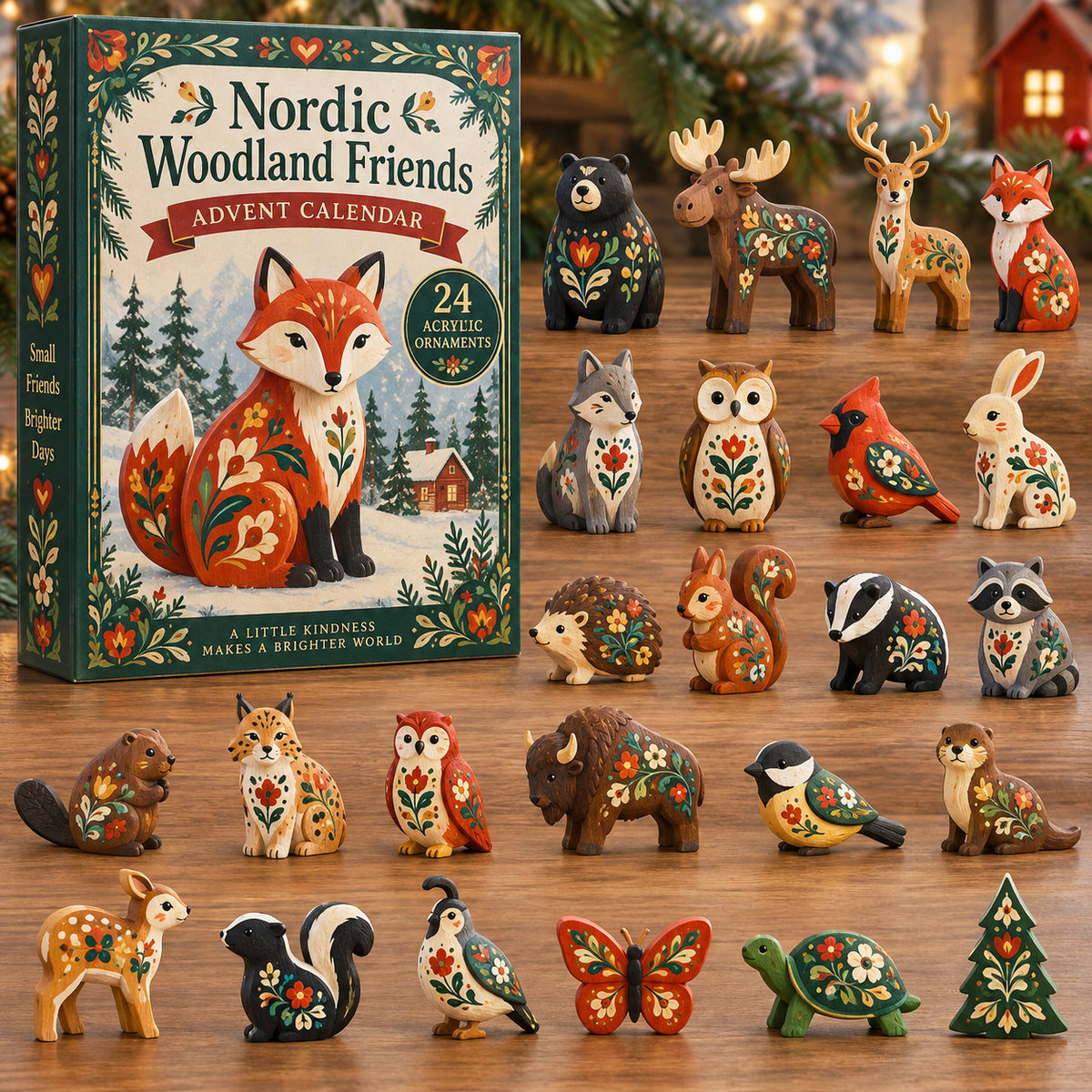 CHRISTMAS KICKOFF 40% OFF - Nordic Woodland Advent Calendar 2026 - 24-Day Festive Countdown, Acrylic Charms Blind Box - Gift For Woodland Lovers AC0TV010