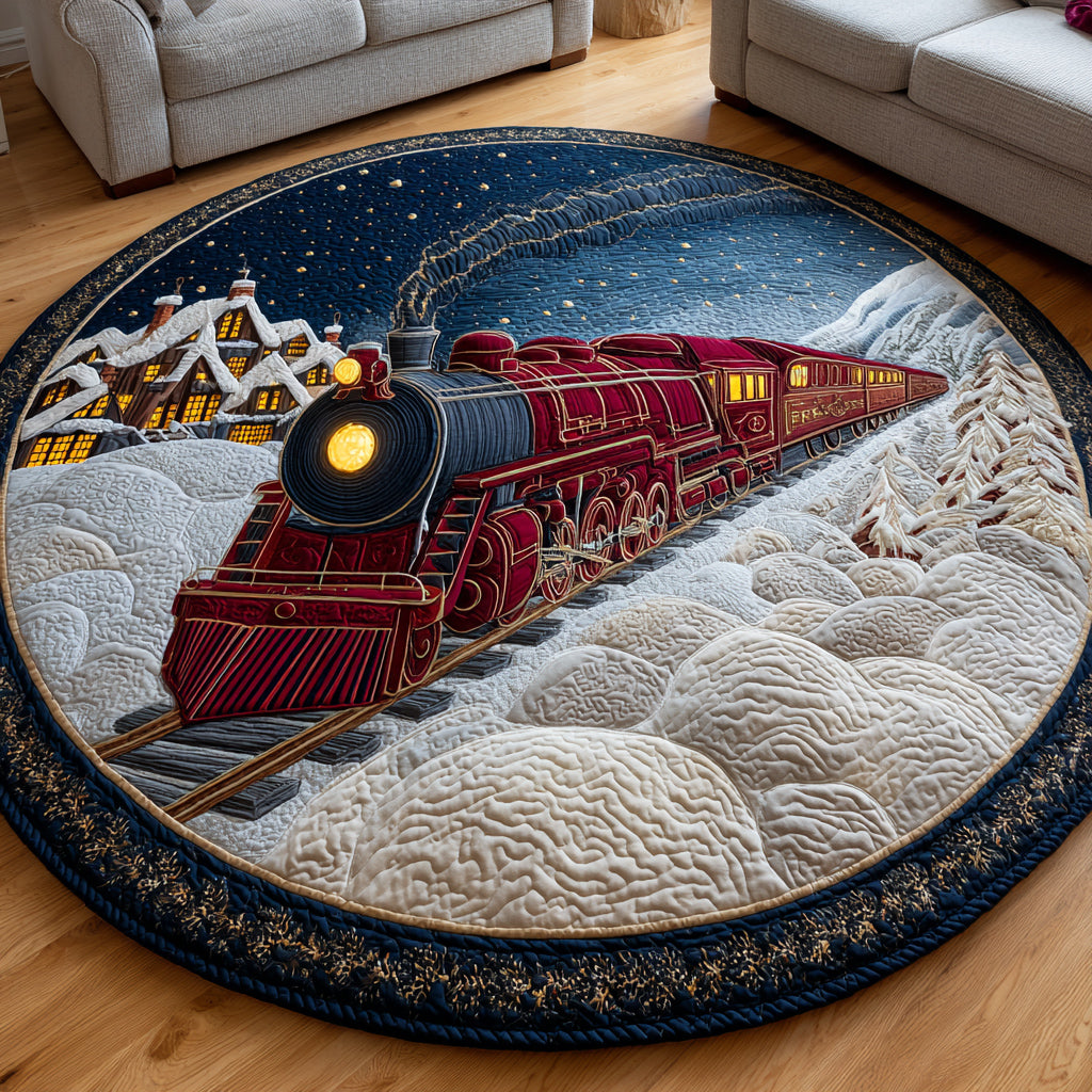 North Pole Christmas Train Quilted Round Mat NCU0HNH380