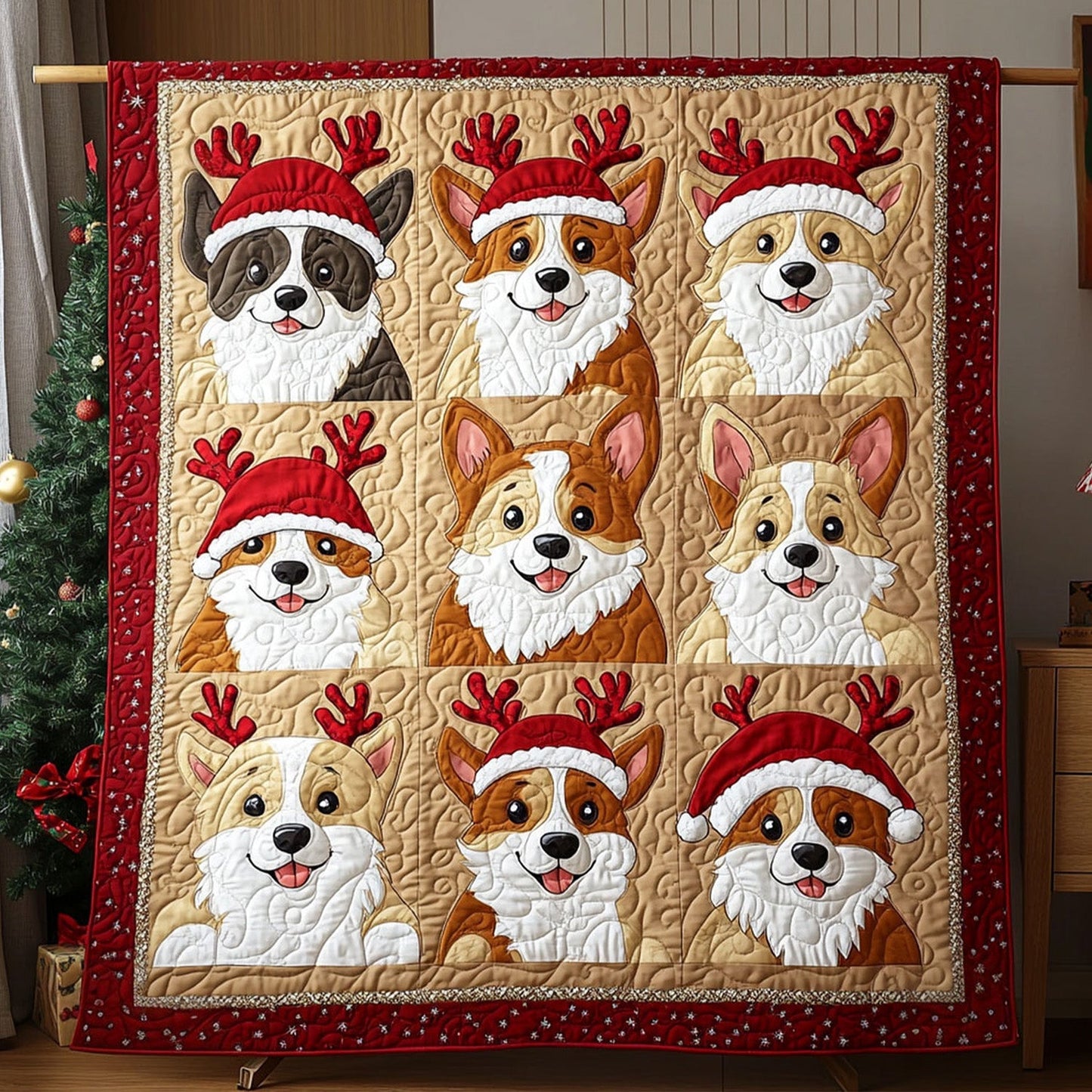 North Pole Corgis Quilted Blanket NCU0PT2089