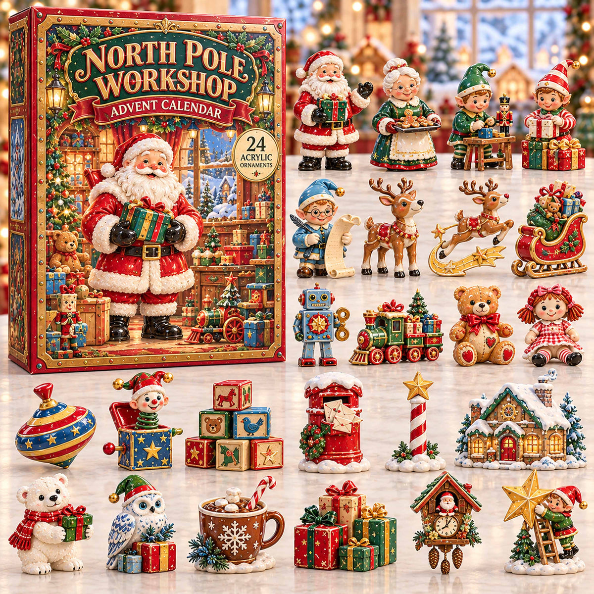 CHRISTMAS KICKOFF 40% OFF - North Pole Workshop Advent Calendar 2026 - 24-Day Festive Countdown, Acrylic Charms Blind Box - Gift For Family and Friends AC0TD089