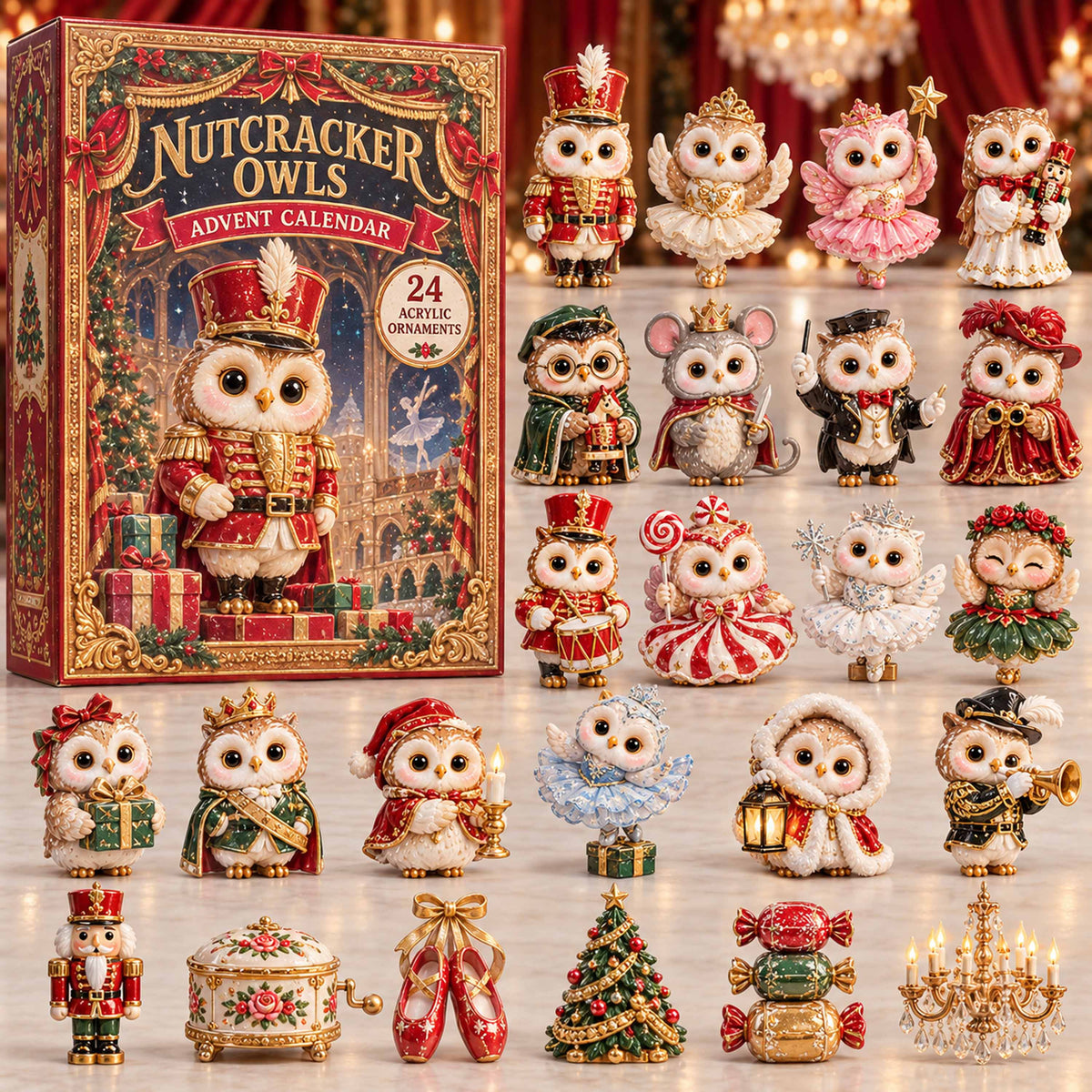 CHRISTMAS KICKOFF 40% OFF - Nutcracker Owls Advent Calendar 2026 - 24-Day Festive Countdown, Acrylic Charms Blind Box - Gift For Family and Friends AC0TD017