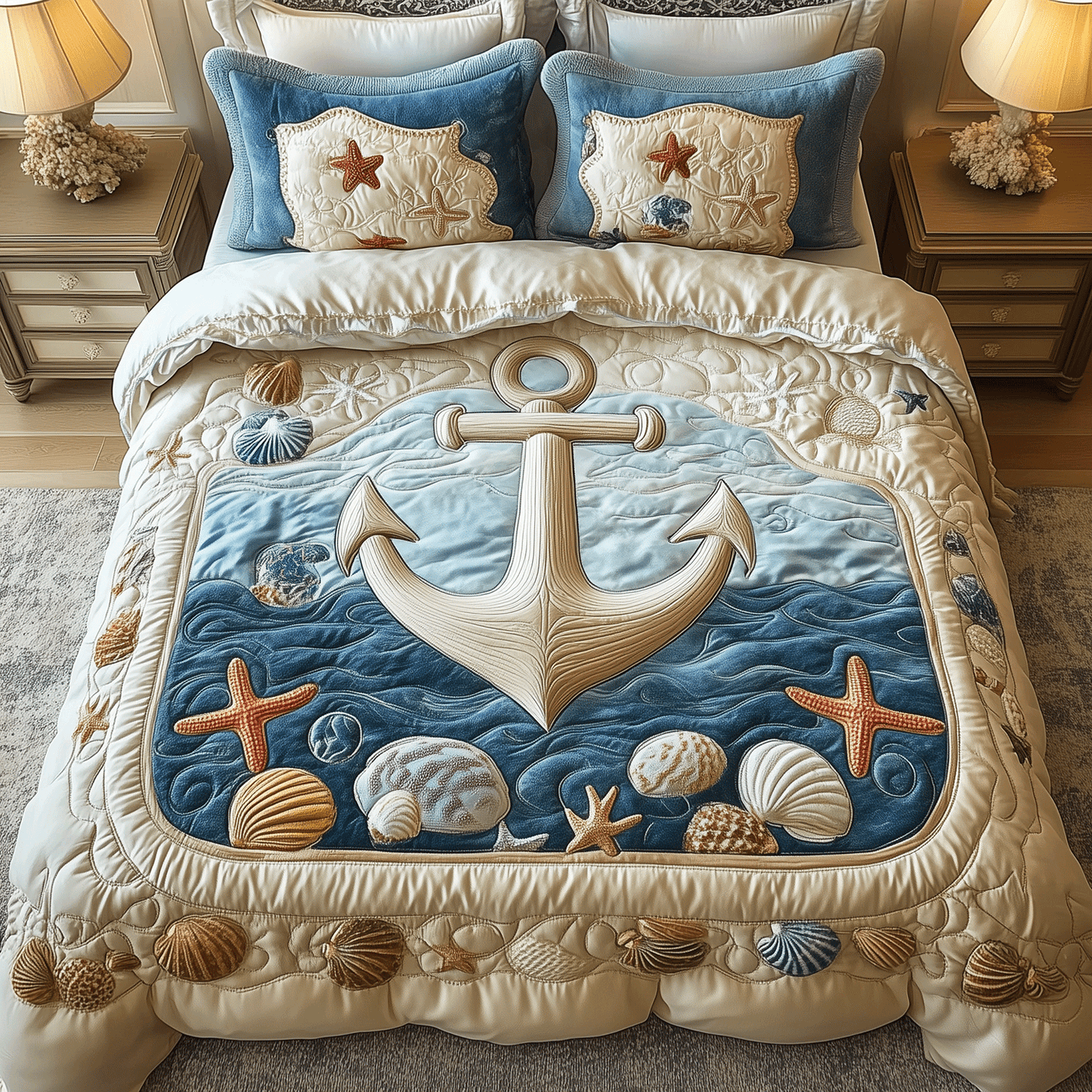 Ocean Anchor 3-Piece Quilted Bedding Set NCU0TH2448